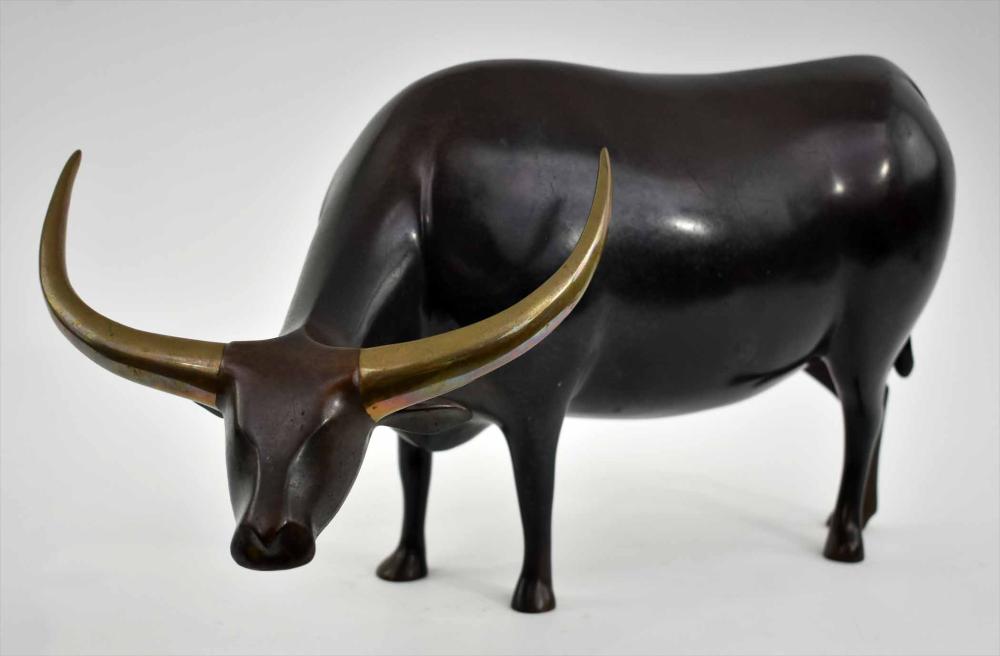 Appraisal: LOET VANDERVEEN PATINATED BRONZE OF AN OX BULLThe underside signed