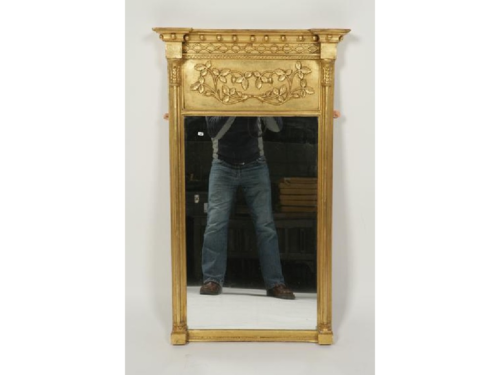 Appraisal: A REGENCY GILTWOOD PIER MIRROR with a rectangular plate flanked