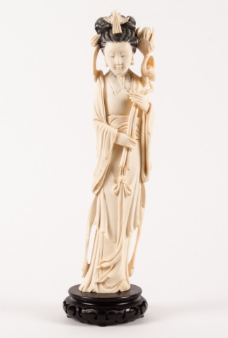 Appraisal: Chinese carved figure ivory of Quan-Yin th century with ink