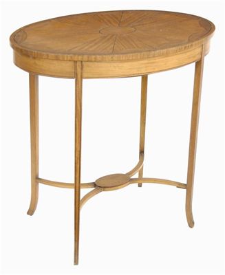 Appraisal: An Edwardian satinwood occasional table inlaid ebonised stringing the oval