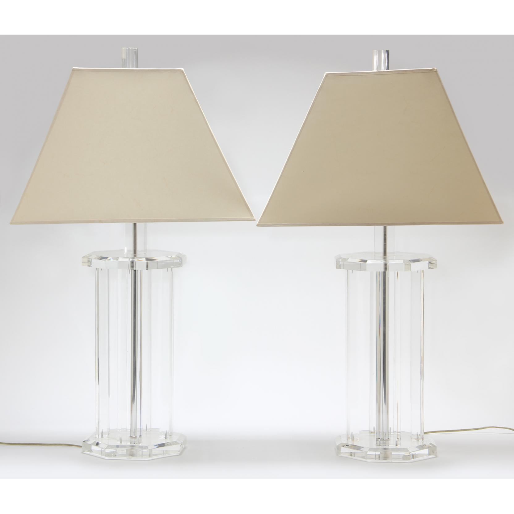 Appraisal: Pair of Lucite Table Lamps s with shades Good estate