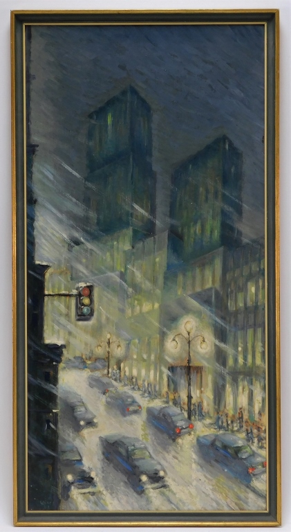 Appraisal: NEW YORK CITY WINTER STREET SCENE PAINTING United States Dated