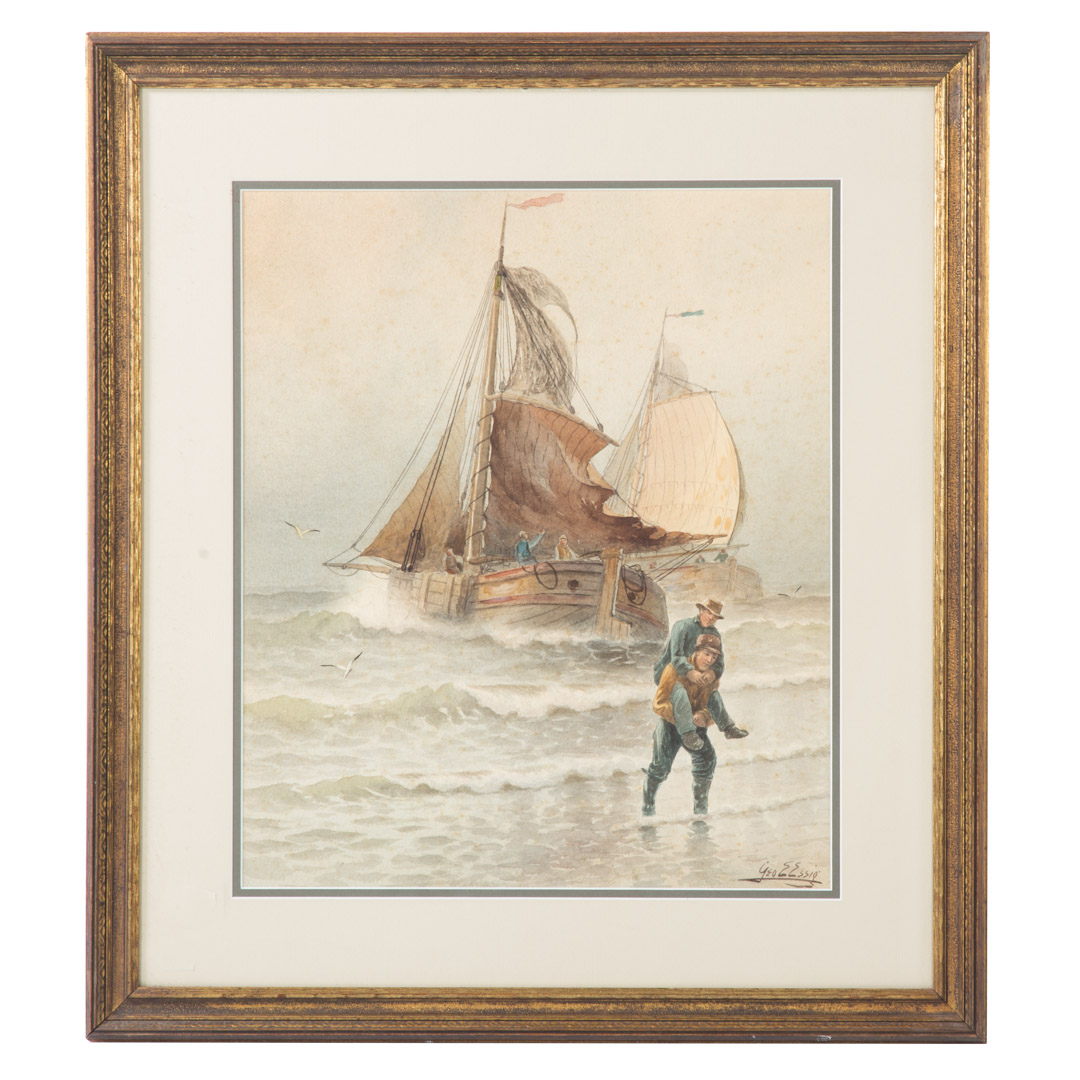 Appraisal: George E Essig Going to Shore watercolor George Emerick Essig