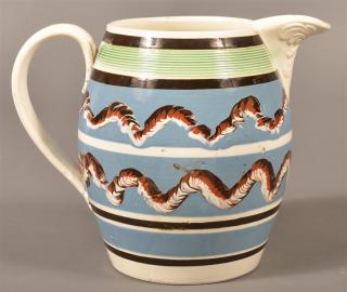 Appraisal: Earthworm Mocha Decorated Bulbous Pitcher Earthworm Mocha Decorated China Barrel