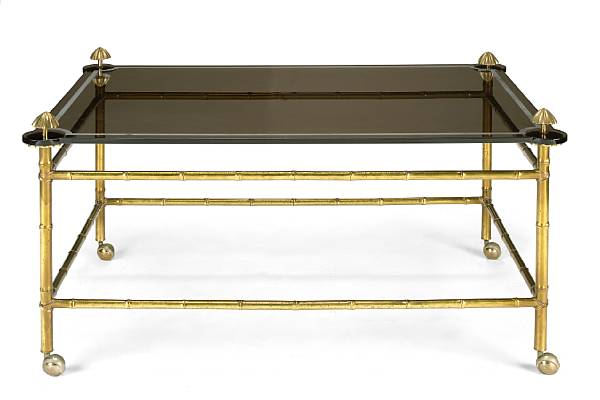 Appraisal: A faux bamboo brass and smoked glass coffee table circa