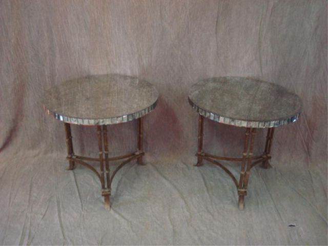 Appraisal: Pair of Metal Based and Mirror Top Round Tables Dimensions