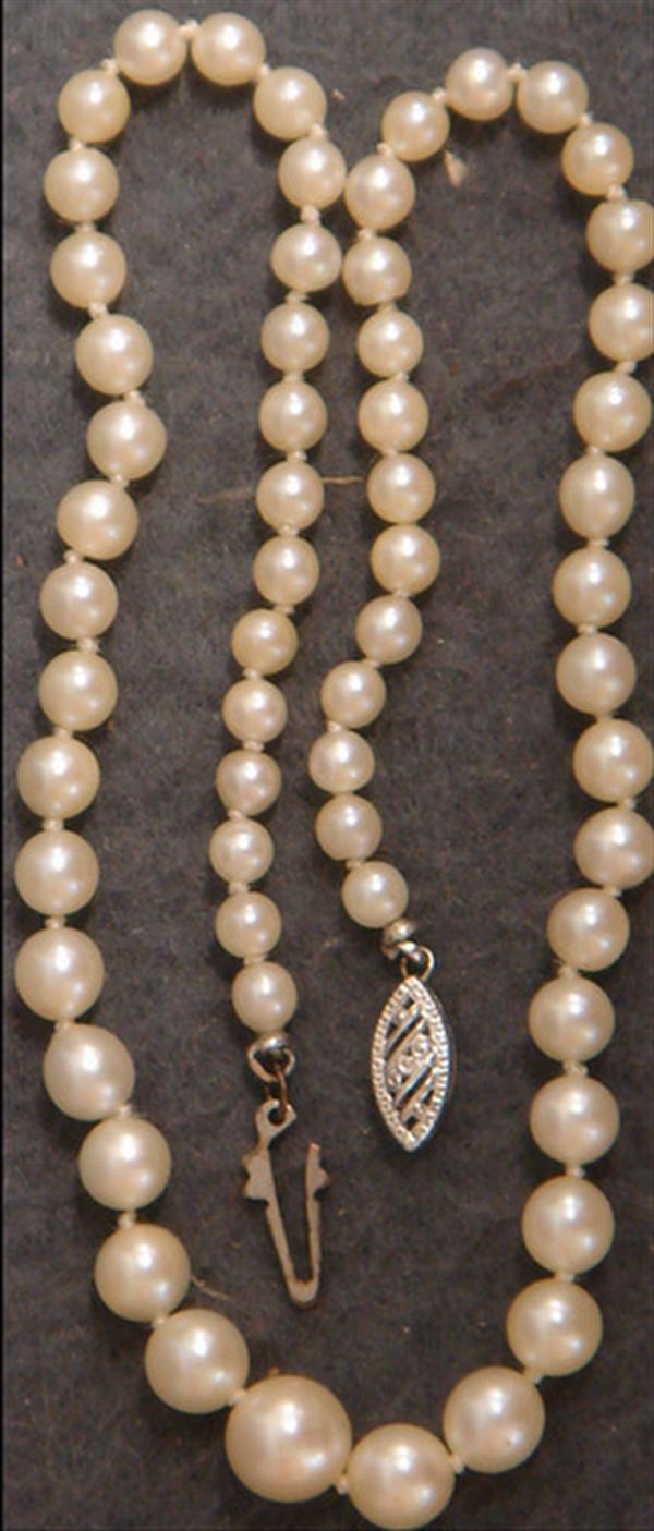 Appraisal: strand graduated pearls to mm unmarked gold catch Estimate -