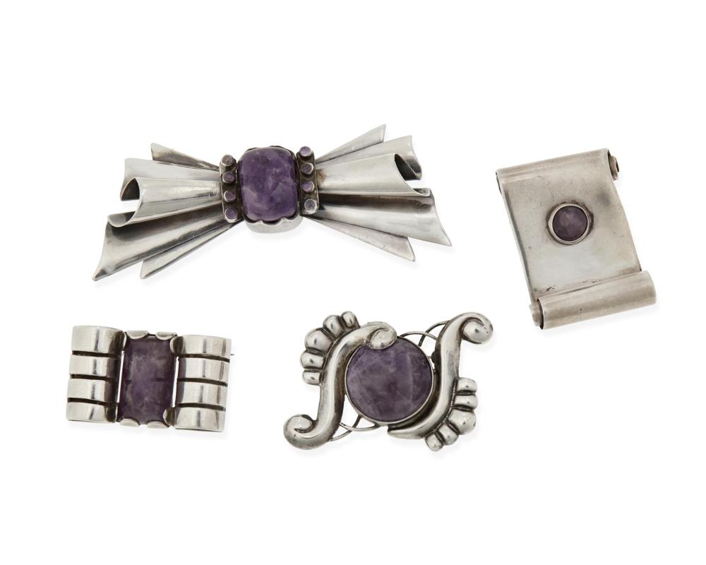 Appraisal: Fred Davis - American A group of silver and amethyst