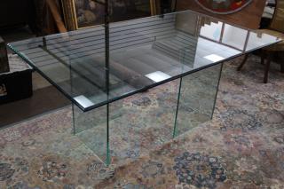 Appraisal: Modern Beveled Glass Table on glass panel supports Dimensions x