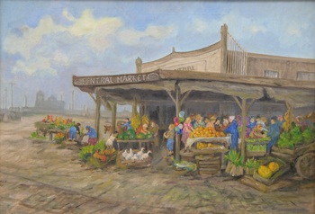 Appraisal: Unknown Artist American th Century Central Market Oil on canvas