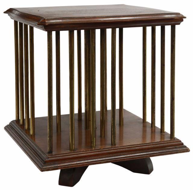 Appraisal: English mahogany and brass tabletop revolving bookstand th c having