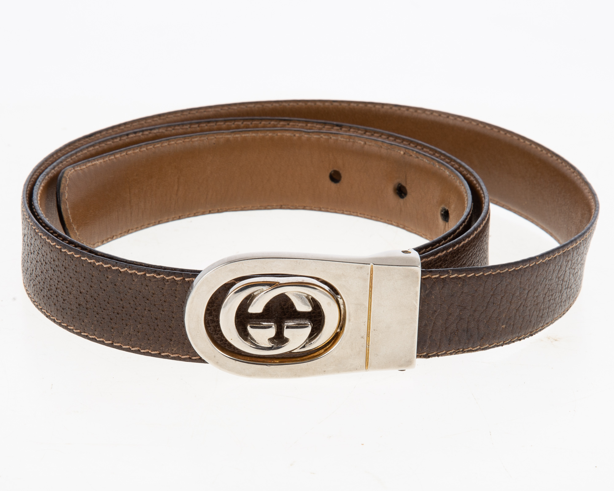 Appraisal: GUCCI LEATHER BELT with stainless logo buckle in L overall