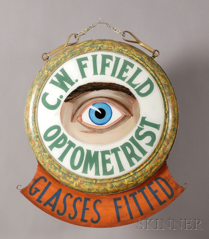 Appraisal: American Reverse Painted Glass Optometrist's Trade Sign early th century