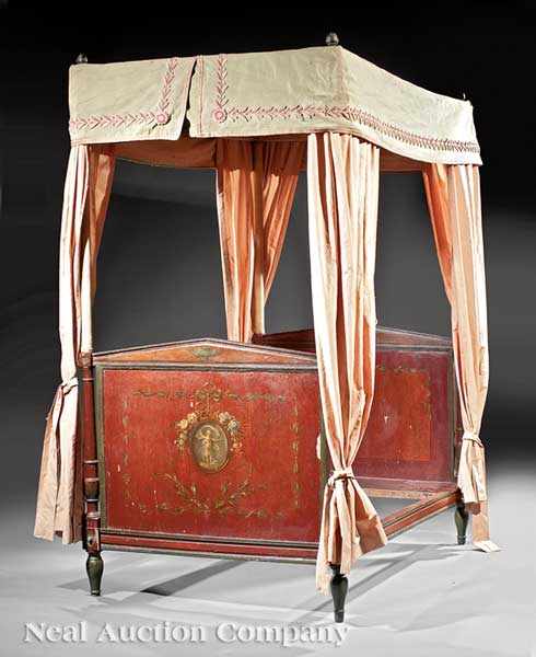 Appraisal: A Directoire Paint-Decorated Canopy Bed early th c canopy supported