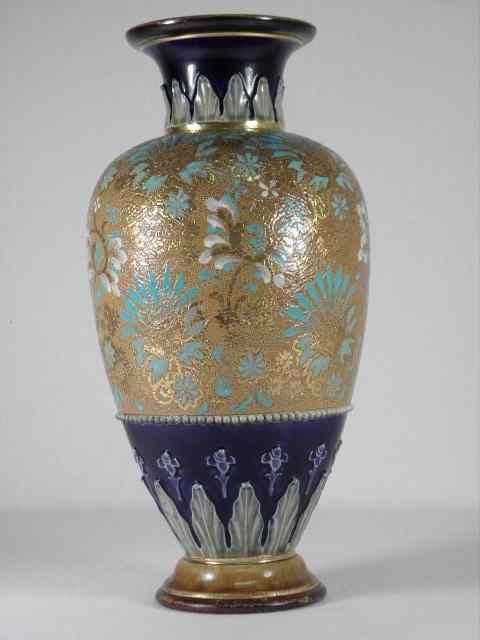 Appraisal: Royal Doulton glazed stoneware vase Gilt and cobalt glazed body