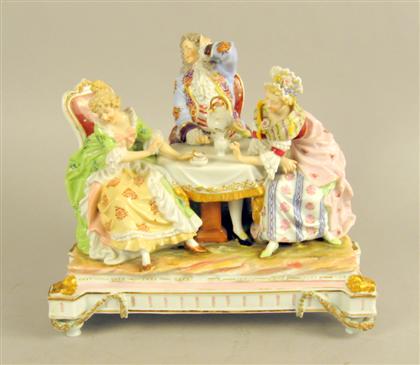 Appraisal: German porcelain figure group Depicting a gentleman and two companions