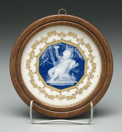 Appraisal: Birks Pate-sur-pate plaque blue central medallion with cupid seated on