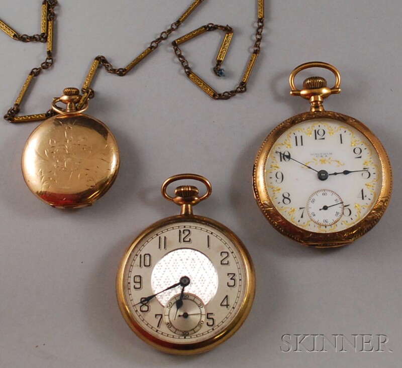 Appraisal: Three Gold-filled Pocket Watches an open-face Waltham an open-face Stratford