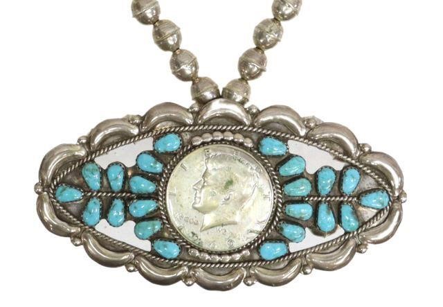 Appraisal: Native American pendant necklace assembled a large silver content unknown