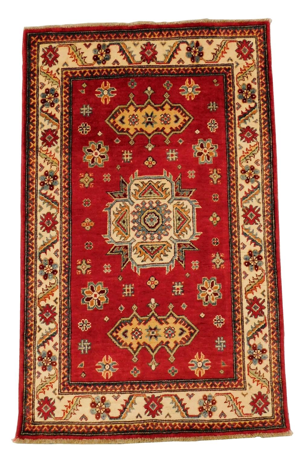 Appraisal: RUG Uzbek Kazak ' x ' hand-knotted wool on cotton