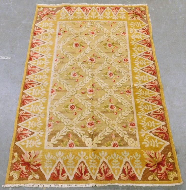 Appraisal: CONTEMPORARY ROMANIAN FLORAL CARPET RUG Romania th CenturyLattice and flower