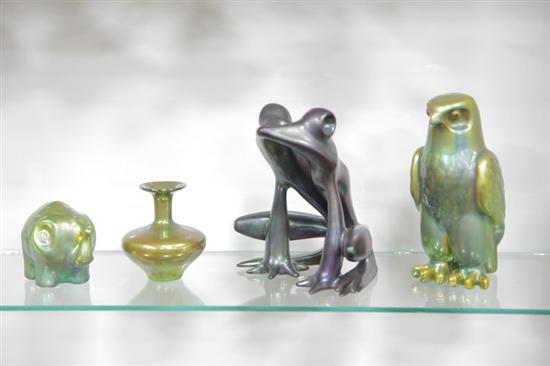 Appraisal: FOUR PIECES OF ZSOLNAY EOSIN Three in green iridescent A