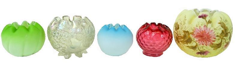 Appraisal: Five Collectible Art Glass Rose Bowls Five Collectible Art Glass