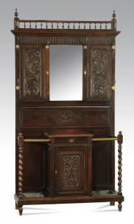 Appraisal: th c Victorian carved walnut hall tree h Victorian carved