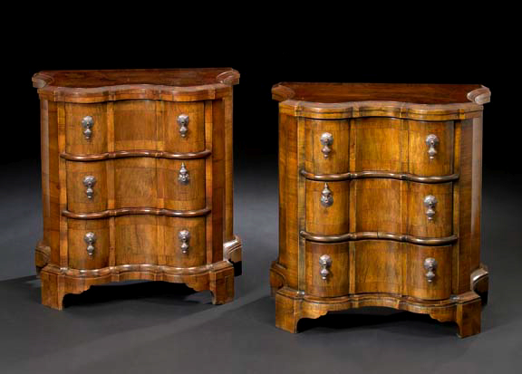 Appraisal: Pair of Italian Walnut Bedside Commodes each with a shaped