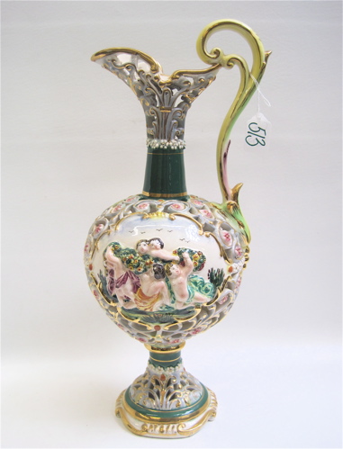 Appraisal: ITALIAN PORCELAIN LAMP BASE Capodimonte style ewer form Height Condition