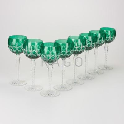 Appraisal: AJKA CRYSTAL Eight long-stemmed wine glasses Hungary th c Emerald