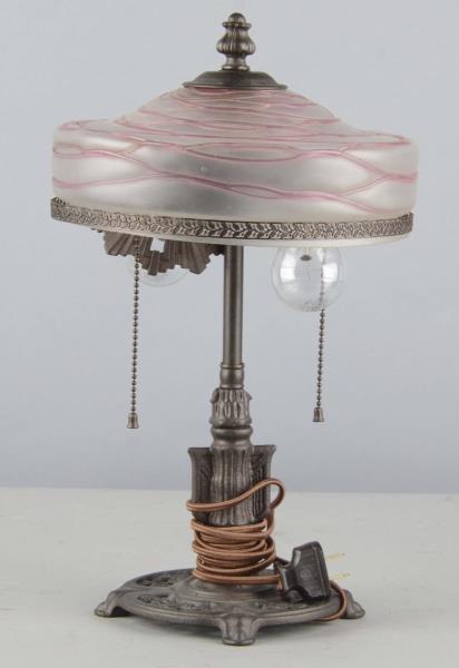 Appraisal: Antique Art Glass Desktop Lamp This electric lamp includes a