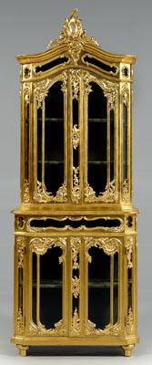 Appraisal: Venetian gilt wood vitrine baroque style of narrow proportions two-case