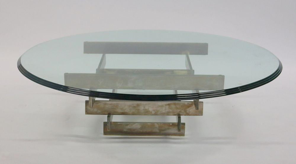 Appraisal: Midcentury Chrome Base Coffee Table With Glass Top With round