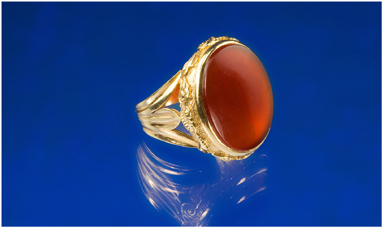 Appraisal: Large Cornelian Oval Stone Set in Ornate carat Shank fully