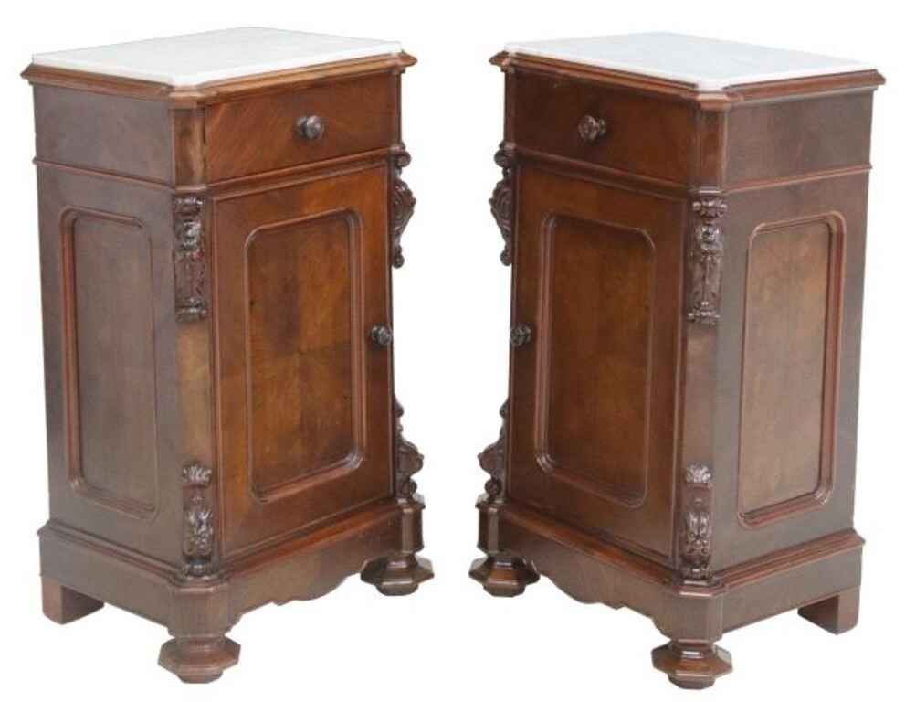 Appraisal: ITALIAN MARBLE-TOP ROSEWOOD BEDSIDE CABINETS pair Italian rosewood nightstands th