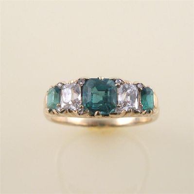 Appraisal: A late Victorian emerald and diamond five stone ring the