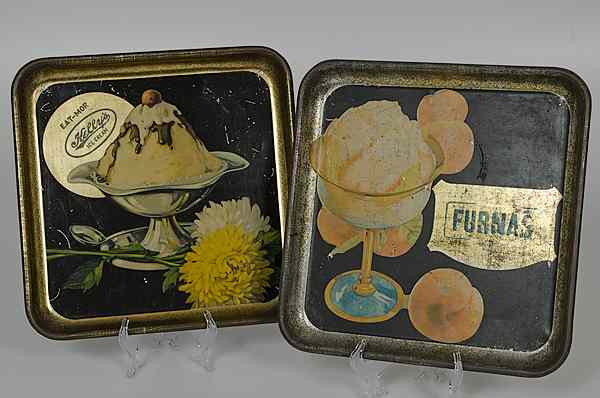 Appraisal: Advertising Tin Ice Cream Trays Two painted ice cream advertising