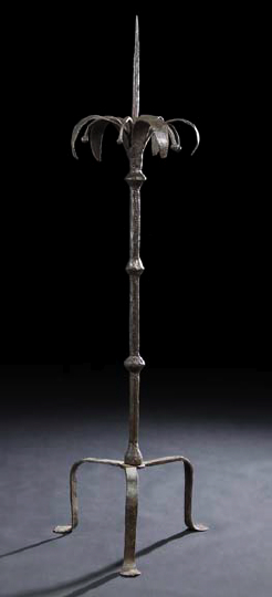 Appraisal: Spanish Provincial Wrought-Iron Floor Pricket Stick first quarter th century