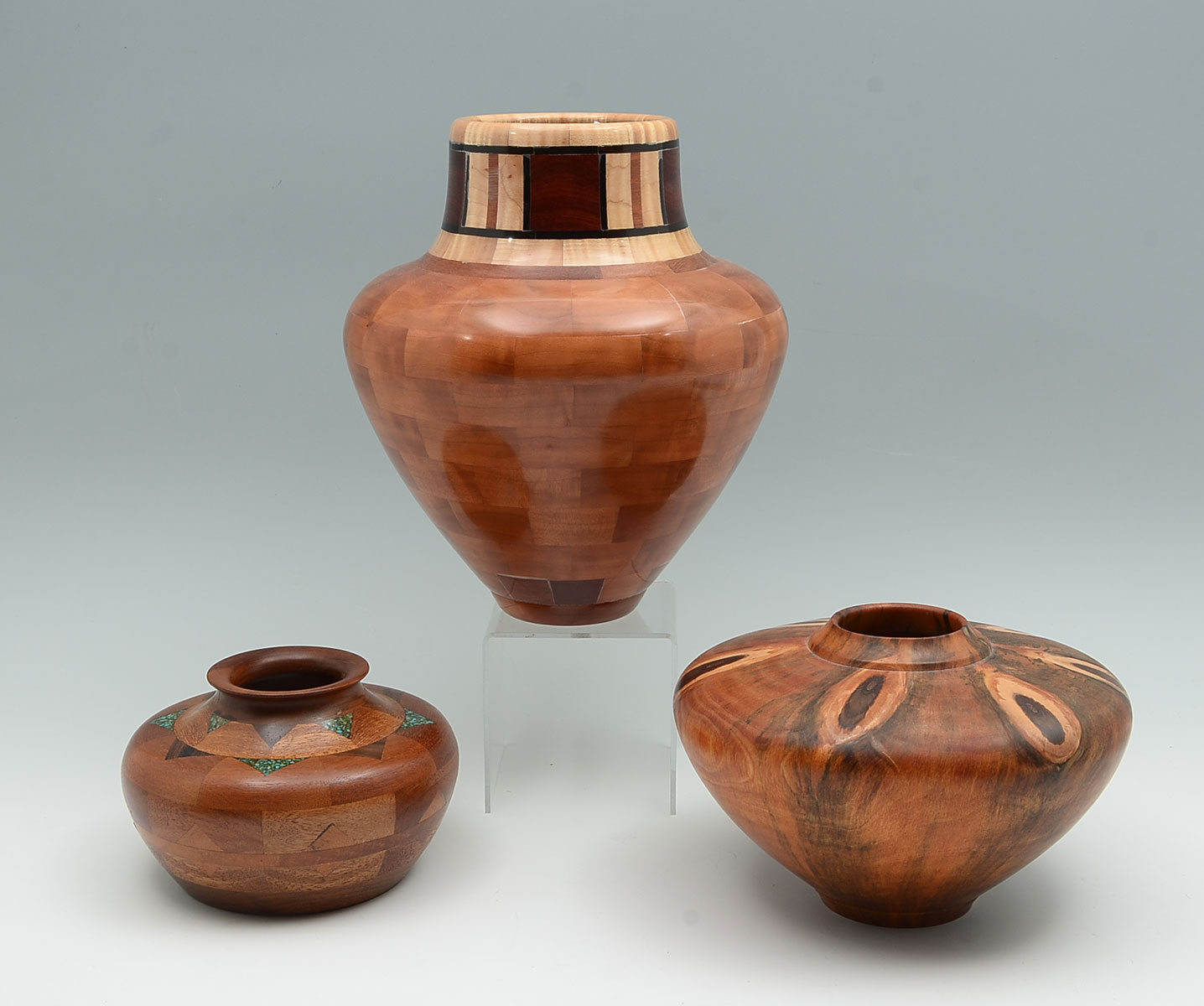 Appraisal: PC ARTISAN TURNED WOOD VASES Comprising - Signed Mike Stuga