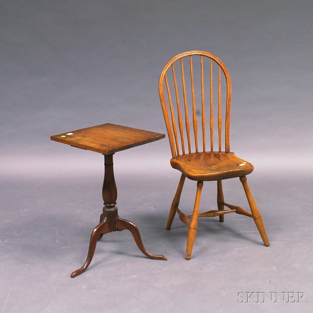 Appraisal: Queen Anne Maple Square-top Candlestand and a Bow-back Windsor Side