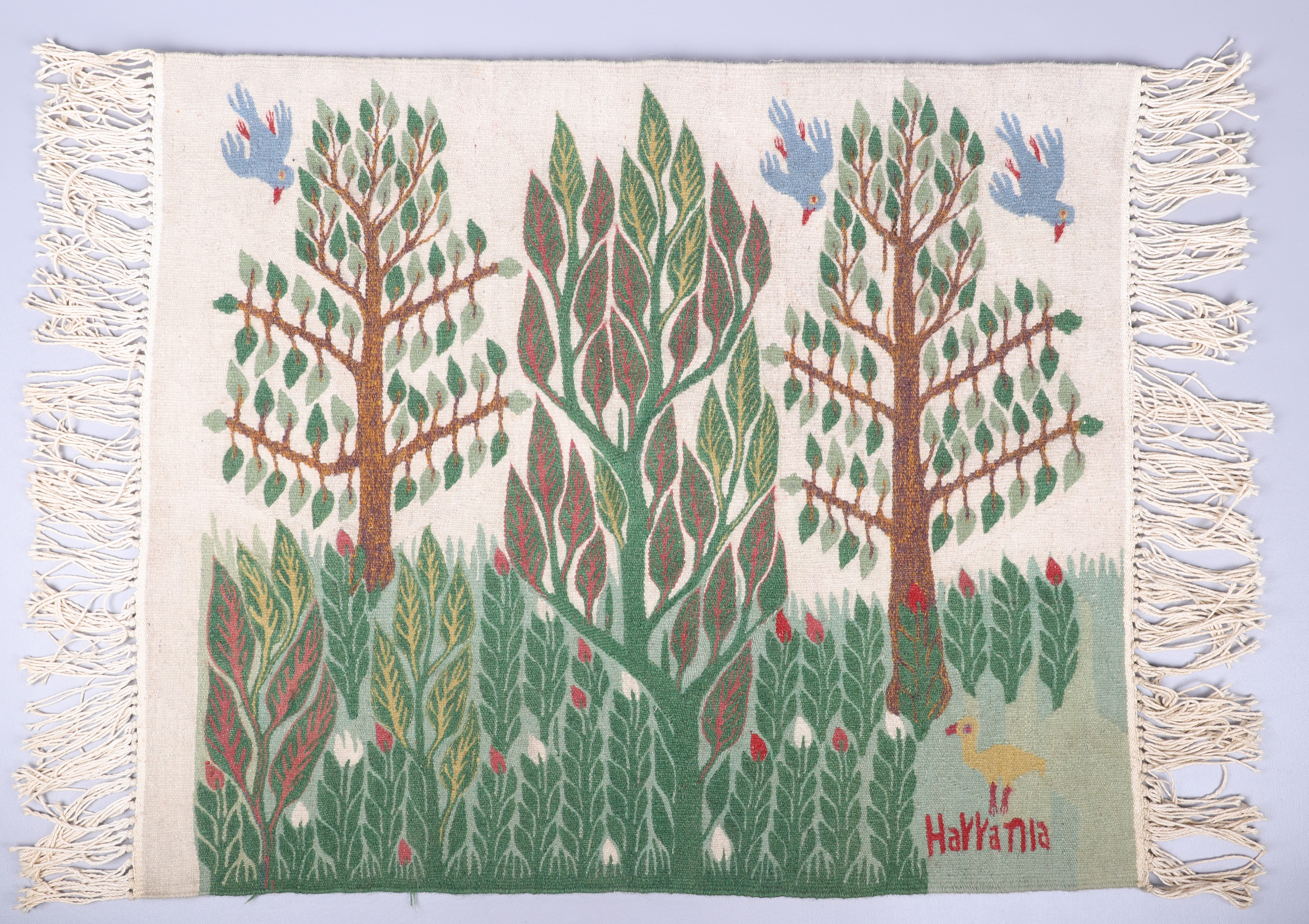 Appraisal: Egyptian Tree of Life woven tapestry signed Harrania three trees