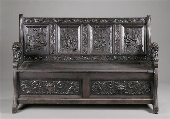 Appraisal: CARVED HALL BENCH English or Continental late th century oak