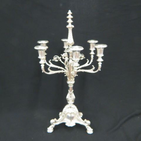 Appraisal: Impressive English Silverplate Candelabra six light tri-footed base tall excellent