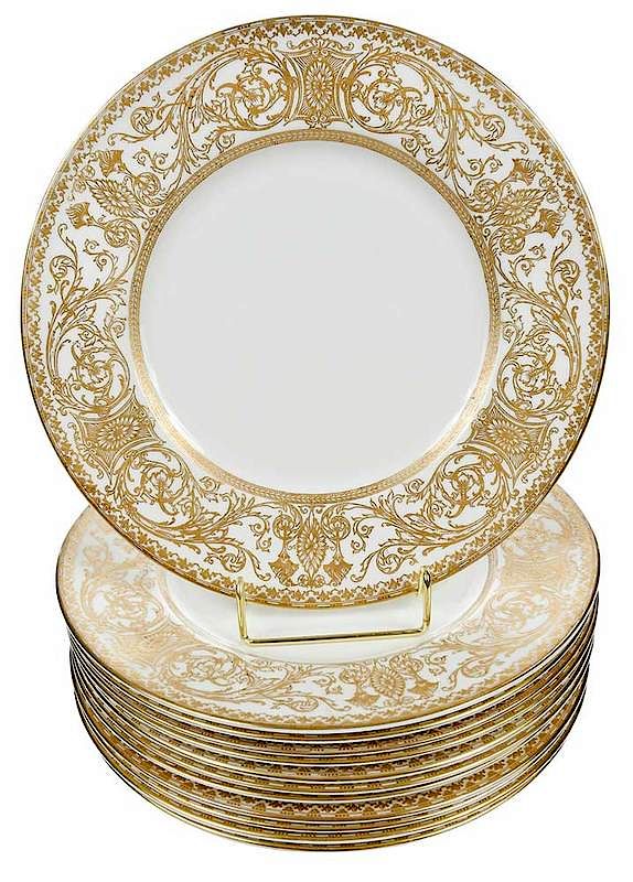 Appraisal: Royal Worcester Gilt Service Plates British mid th century ivory