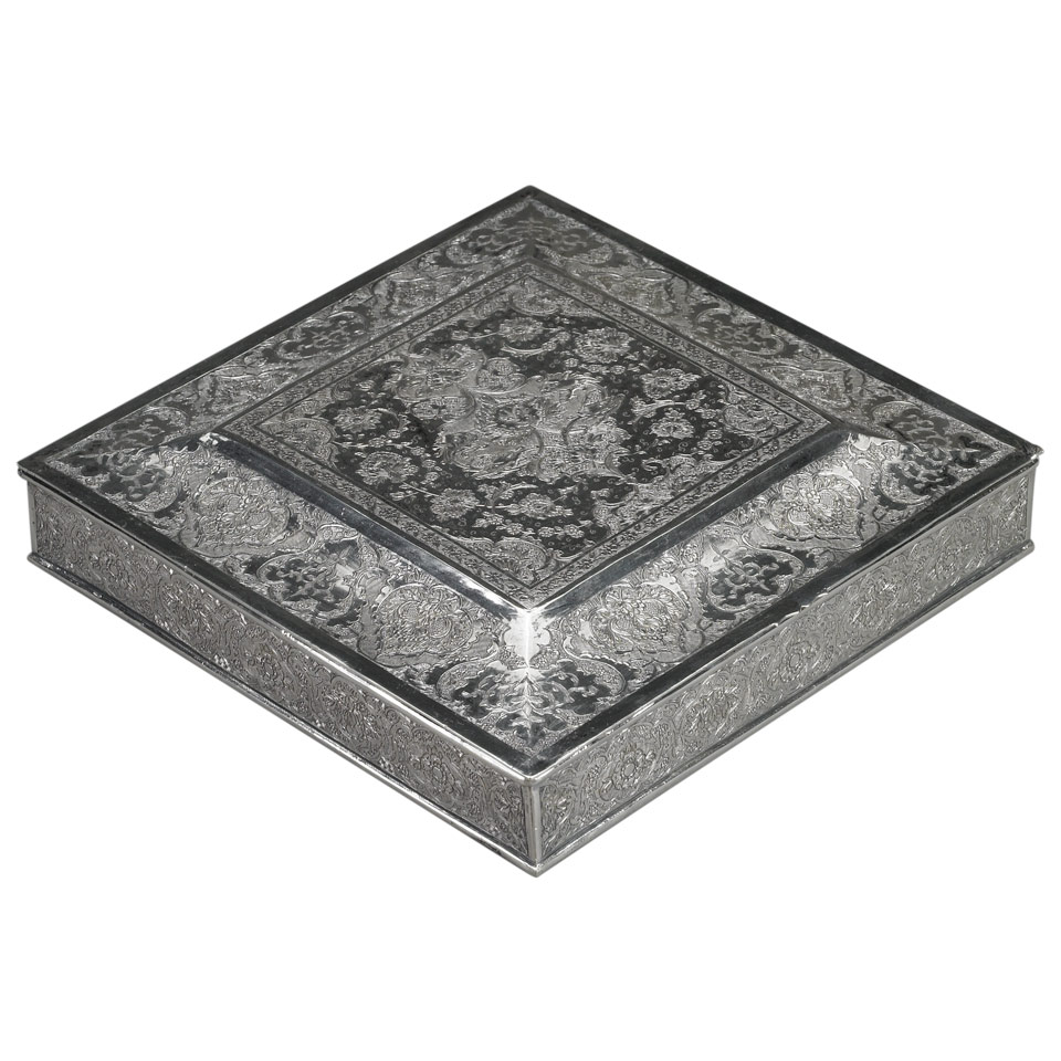 Appraisal: Persian Silver Chocolate Box early th century width cm width