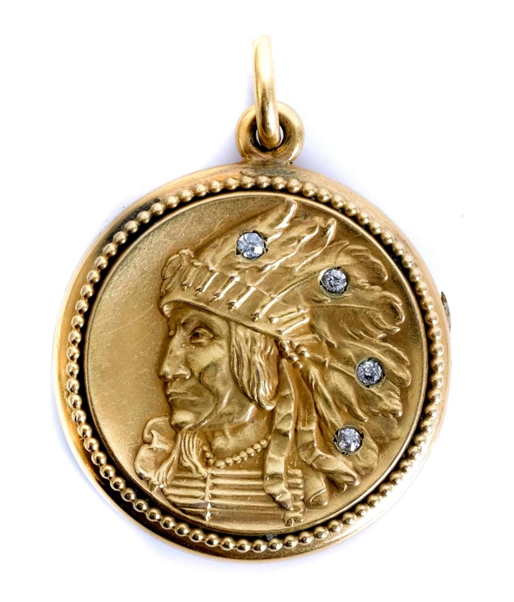 Appraisal: K YG DIAMOND INDIAN HEAD LOCKET k yellow gold and