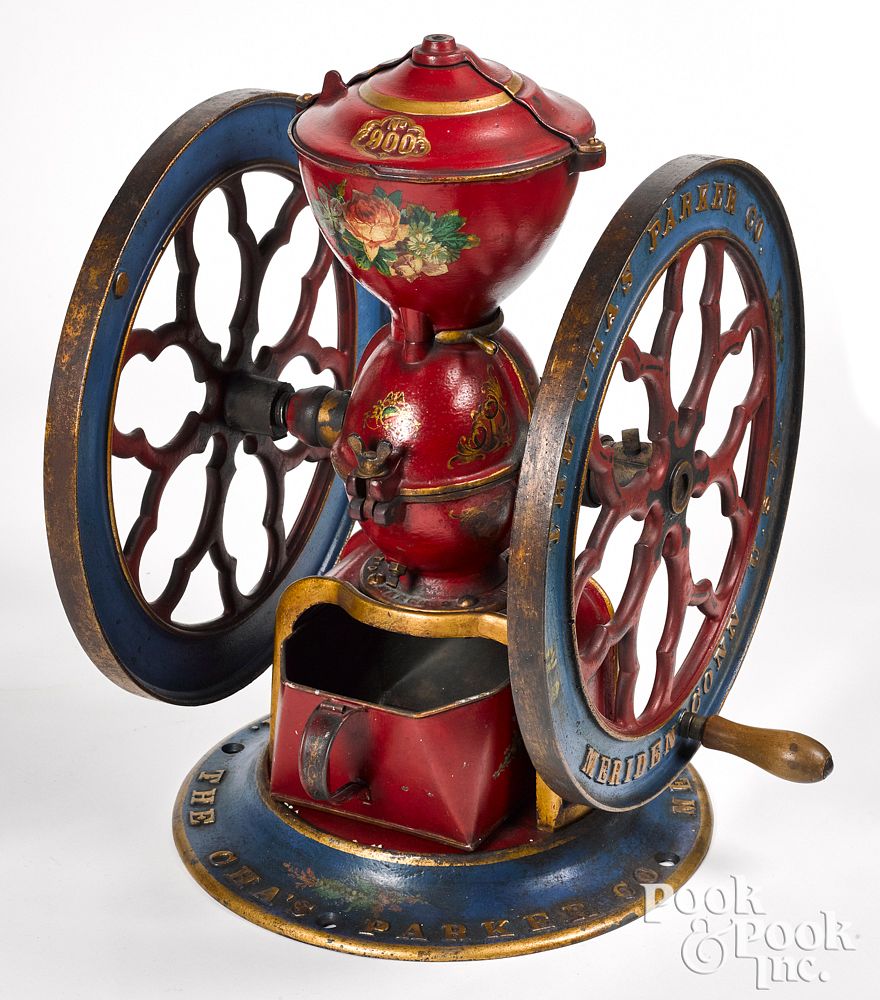 Appraisal: Charles Parker painted cast iron coffee mill Charles Parker Middletown