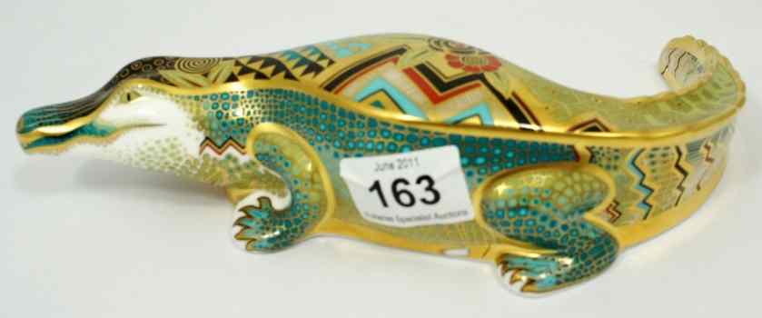 Appraisal: Royal Crown Derby Paperweight Crocodile Silver Stopper