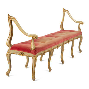 Appraisal: A Louis XV Style Painted and Parcel Gilt Hall Bench